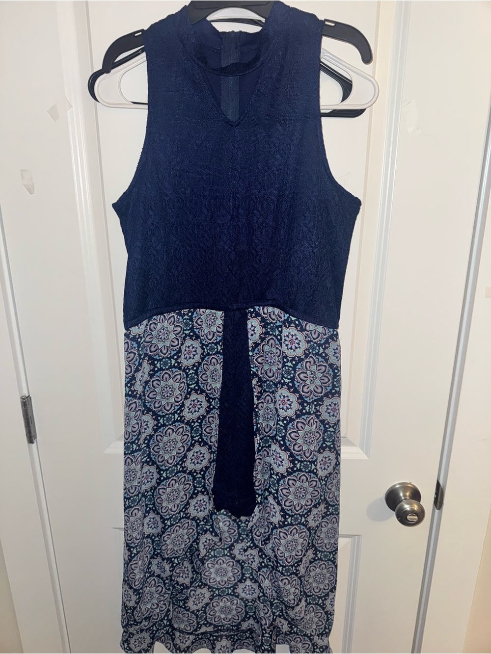Justice Navy Blue Sleeveless Maxi Dress with Printed Skirt